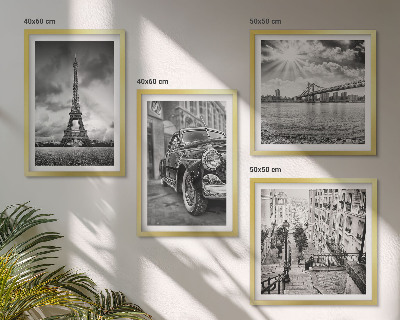 Composizione di 4 quadri Panorami della città, ponti, Torre Eiffel, auto