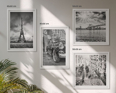 Composizione di 4 quadri Panorami della città, ponti, Torre Eiffel, auto