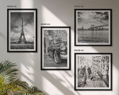 Composizione di 4 quadri Panorami della città, ponti, Torre Eiffel, auto