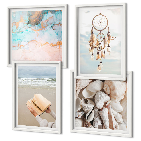 Polittico con cornice libro boho con conchiglie
