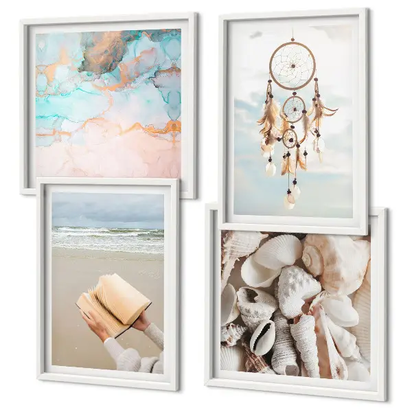 Libro decorativo boho con conchiglie polittico con cornice