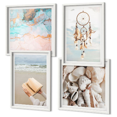 Polittico con cornice libro boho con conchiglie