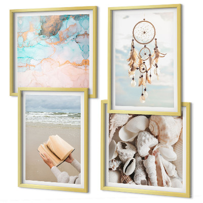 Polittico con cornice libro boho con conchiglie