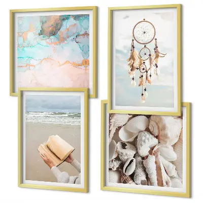 Libro decorativo boho con conchiglie polittico con cornice