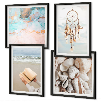 Polittico con cornice libro boho con conchiglie