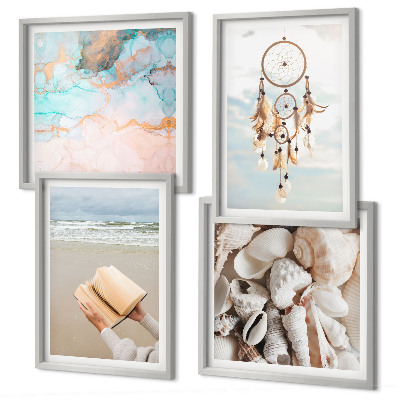 Polittico con cornice libro boho con conchiglie
