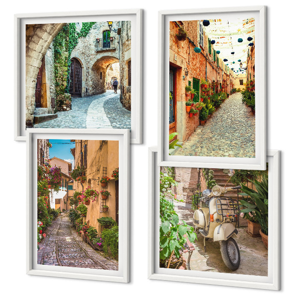 Composizione di 4 quadri Incantevoli strade e fiori italiani