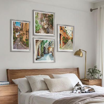Composizione di 4 quadri Incantevoli strade e fiori italiani