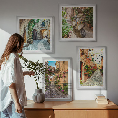 Composizione di 4 quadri Incantevoli strade e fiori italiani