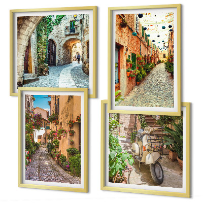 Composizione di 4 quadri Incantevoli strade e fiori italiani