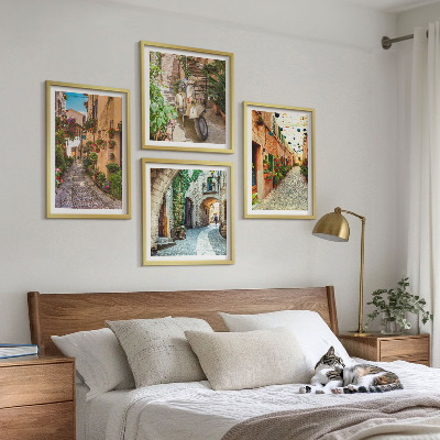 Composizione di 4 quadri Incantevoli strade e fiori italiani