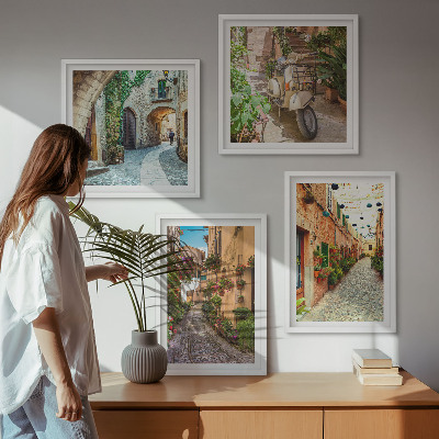 Composizione di 4 quadri Incantevoli strade e fiori italiani