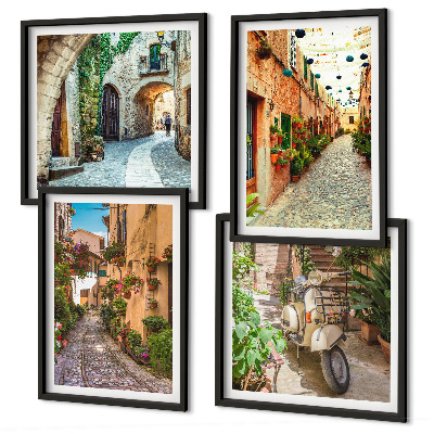 Composizione di 4 quadri Incantevoli strade e fiori italiani