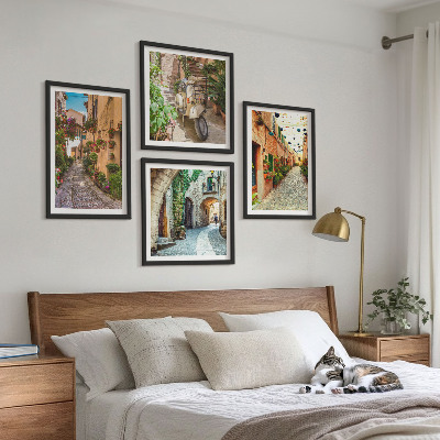Composizione di 4 quadri Incantevoli strade e fiori italiani