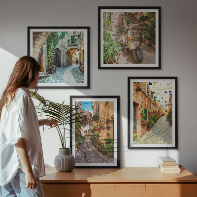Composizione di 4 quadri Incantevoli strade e fiori italiani