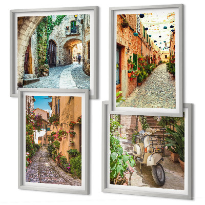 Composizione di 4 quadri Incantevoli strade e fiori italiani