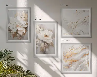 Composizione di 4 quadri fiori astratti con effetto marmo