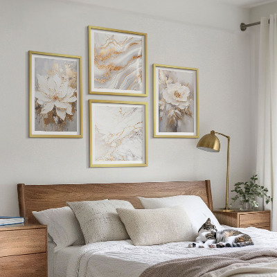 Composizione di 4 quadri Fiori astratti marmo