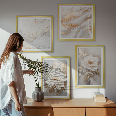 Composizione di 4 quadri Fiori astratti marmo