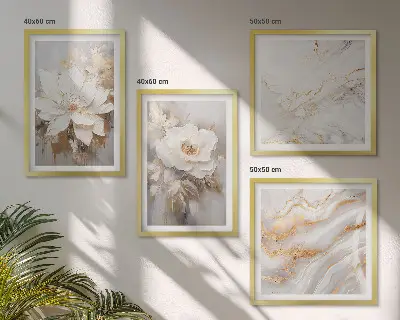 Composizione di 4 quadri fiori astratti con effetto marmo