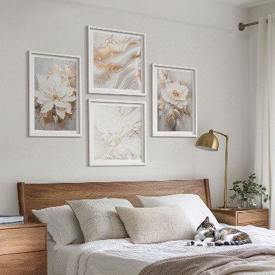 Composizione di 4 quadri Fiori astratti marmo