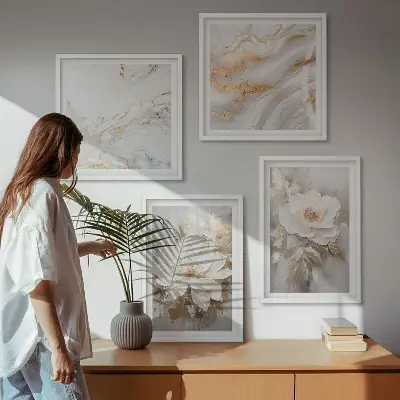 Composizione di 4 quadri fiori astratti con effetto marmo