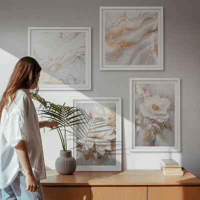Composizione di 4 quadri Fiori astratti marmo