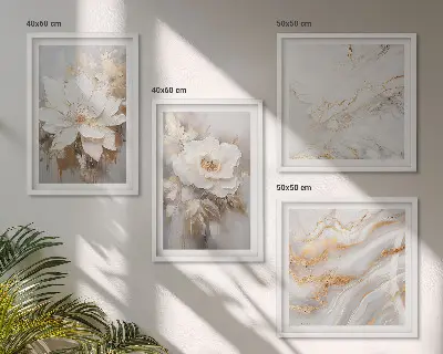 Composizione di 4 quadri fiori astratti con effetto marmo