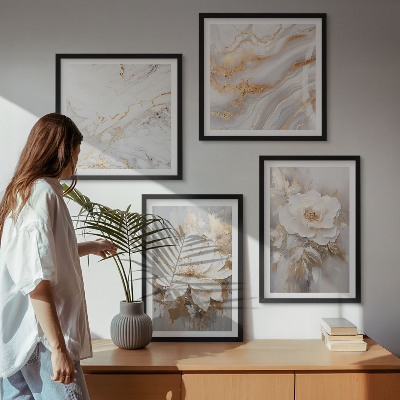 Composizione di 4 quadri Fiori astratti marmo