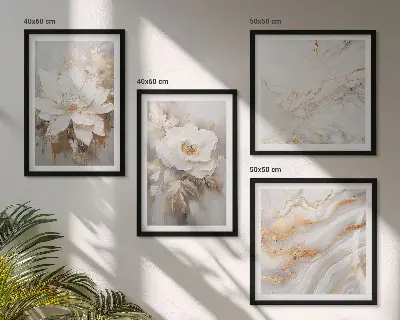 Composizione di 4 quadri fiori astratti con effetto marmo