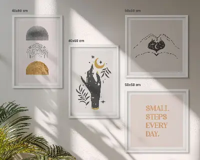 Illustrazioni minimaliste in stile boho con cornice polittico