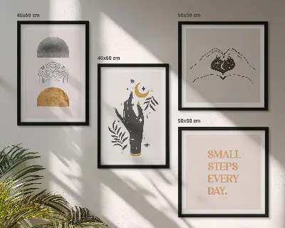 Illustrazioni minimaliste in stile boho con cornice polittico