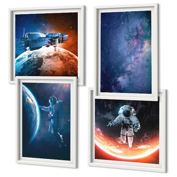 Composizione di 4 quadri astronauti spaziali stelle