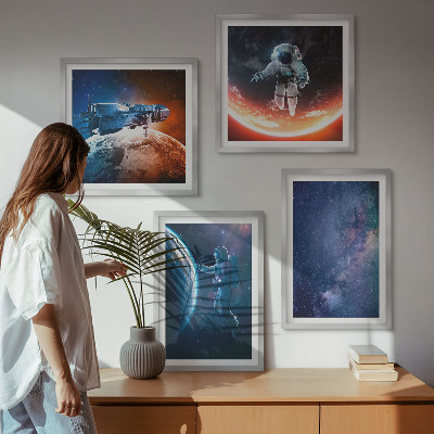 Composizione di 4 quadri astronauti spaziali stelle