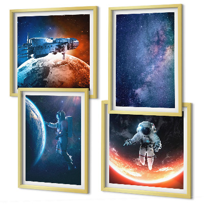 Composizione di 4 quadri astronauti spaziali stelle