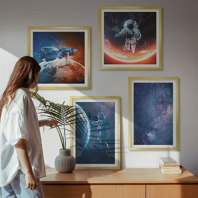 Composizione di 4 quadri astronauti spaziali stelle