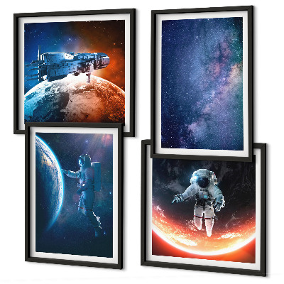 Composizione di 4 quadri astronauti spaziali stelle