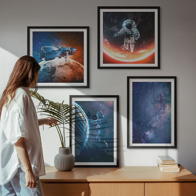 Composizione di 4 quadri astronauti spaziali stelle
