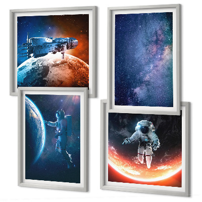 Composizione di 4 quadri astronauti spaziali stelle