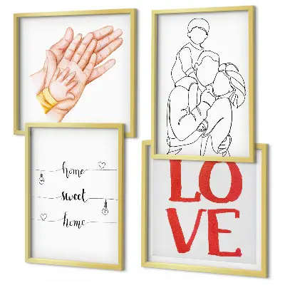 Polittico con cornice illustrazioni di famiglia e cartelli decorativi per la casa