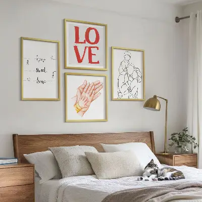 Polittico con cornice illustrazioni di famiglia e cartelli decorativi per la casa