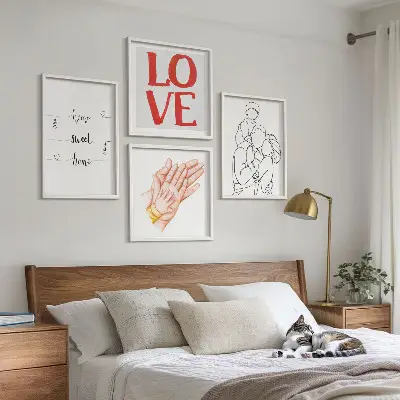 Polittico con cornice illustrazioni di famiglia e cartelli decorativi per la casa