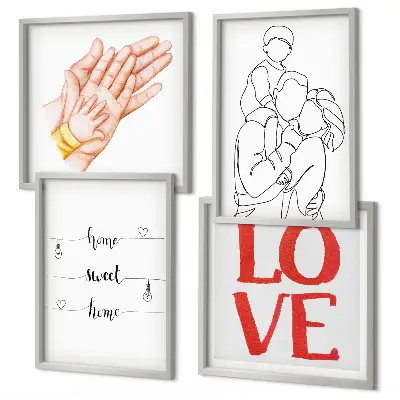 Polittico con cornice illustrazioni di famiglia e cartelli decorativi per la casa
