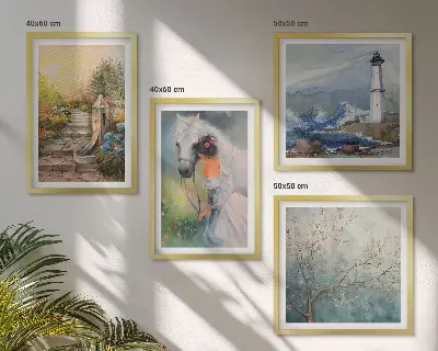 Galleria a parete faro con paesaggio ragazza e cavallo