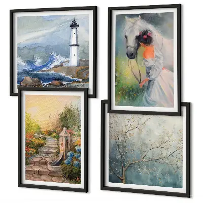 Galleria a parete faro con paesaggio ragazza e cavallo