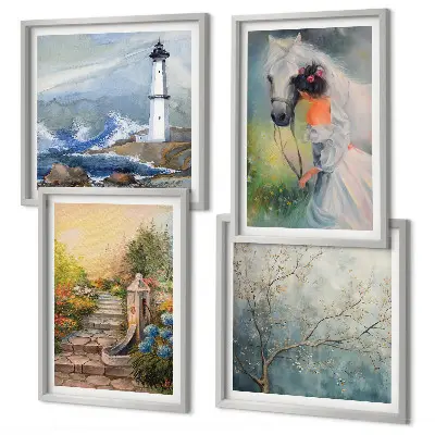 Galleria a parete faro con paesaggio ragazza e cavallo