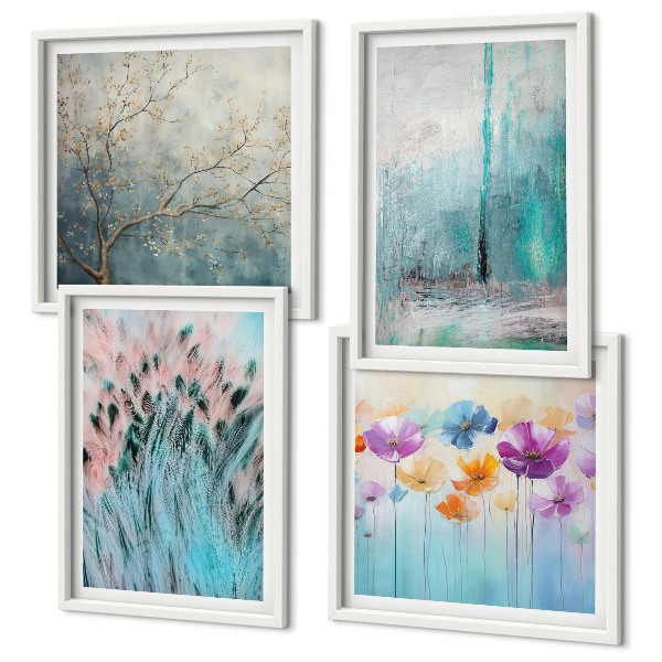 Composizione di 4 quadri Sfondo con motivi floreali dai colori pastello