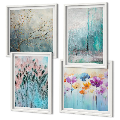 Composizione di 4 quadri Sfondo con motivi floreali dai colori pastello