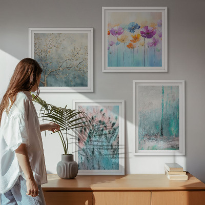 Composizione di 4 quadri Sfondo con motivi floreali dai colori pastello