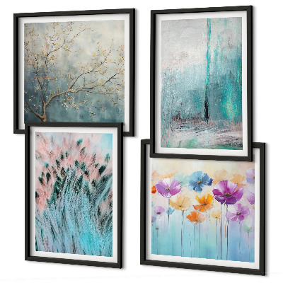 Composizione di 4 quadri Sfondo con motivi floreali dai colori pastello